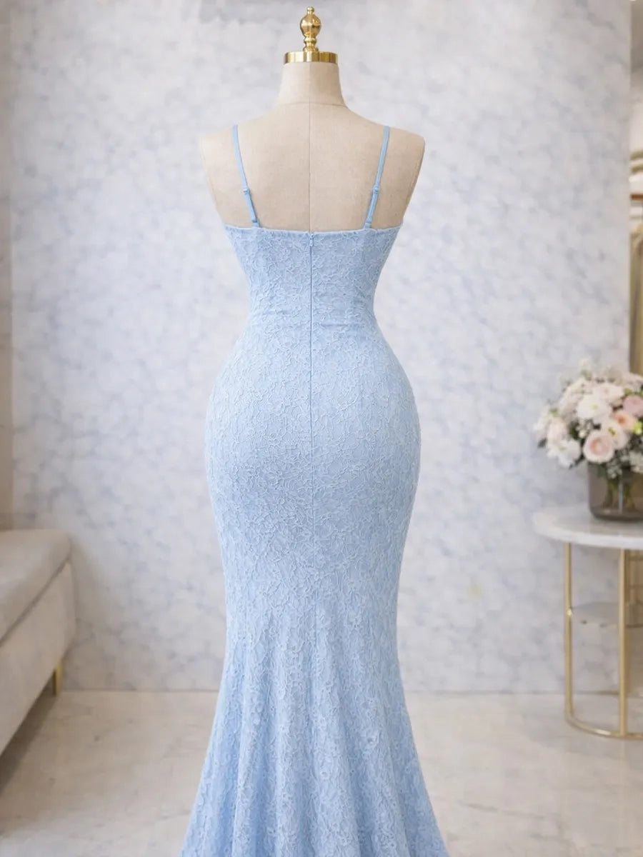 Stunning Mermaid V Neck Spaghetti Strap Zipper Back Long Prom Dress
