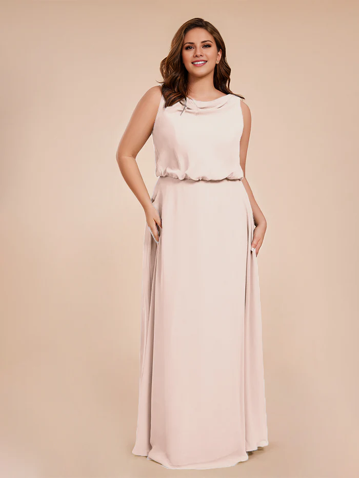 Vestidos de novia de gasa con cuello de viento en tallas grandes y largos hasta el suelo