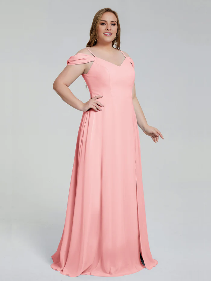 Vestido de dama de honor de talla grande con tirantes finos y largo hasta el suelo