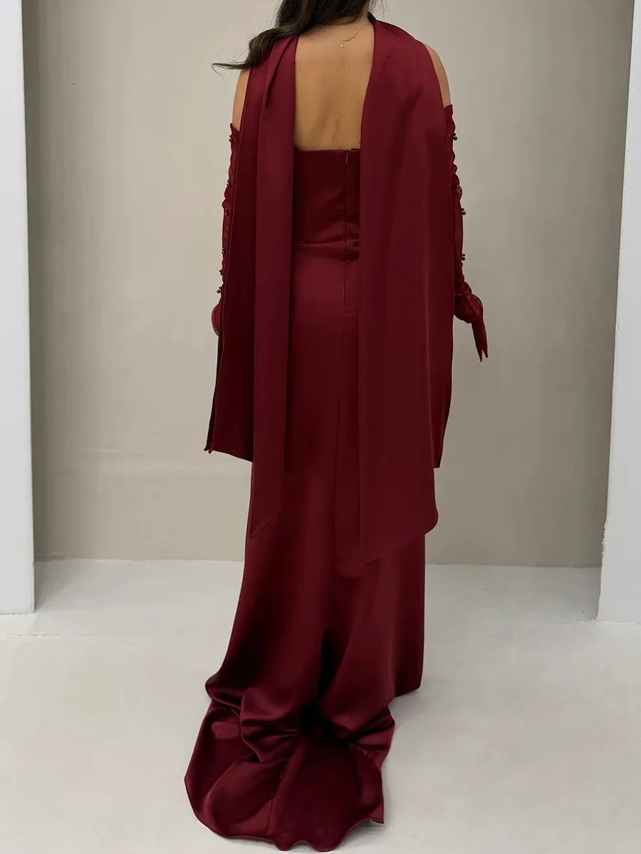 Luxury Mermaid Strapless Cold Shoulder Open Back Long Prom Dress