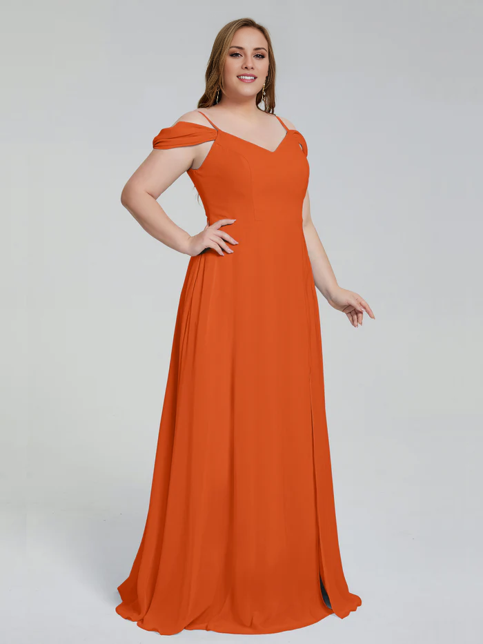 Vestido de dama de honor de talla grande con tirantes finos y largo hasta el suelo