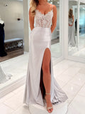 Luxury Mermaid Sweetheart Spaghetti Strap Low Back Slit Long Prom Dress