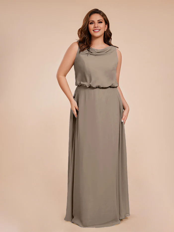 Vestidos de novia de gasa con cuello de viento en tallas grandes y largos hasta el suelo