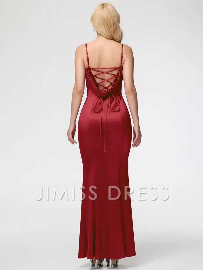 Jimiss trumpet shaped/mermaid slim shoulder strap sleeveless satin Prom dress
