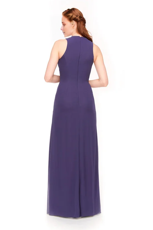 Vestido de fiesta minimalista, largo hasta el suelo, sin mangas y con cuello Jimis