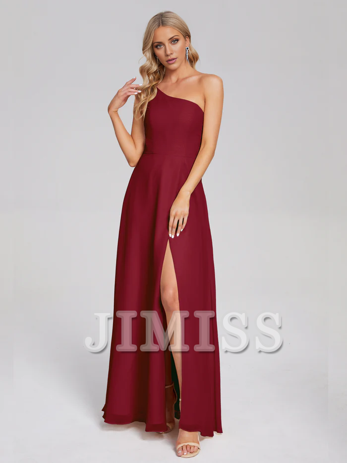 Vestido de dama de honor largo hasta el suelo en gasa con aberturas laterales en los hombros