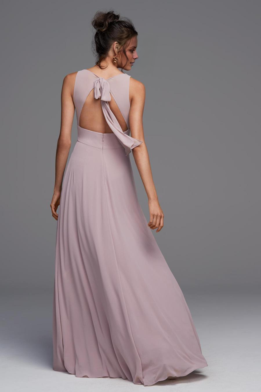 Dusty Rose Chiffon A-Line Floor-Length Bridesmaid Dress with V-Neck and V-Back