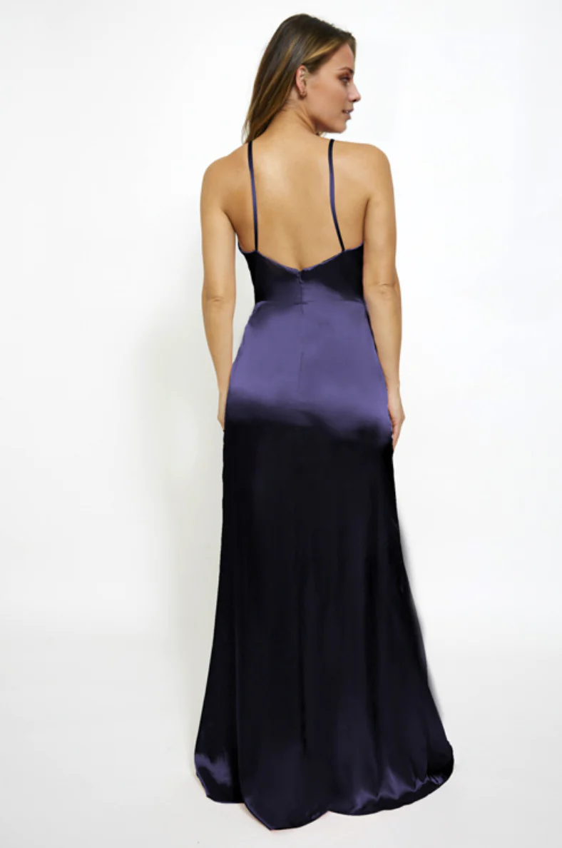 Vestido de fiesta Jimiss con escote en V, hombros descubiertos, sin mangas, espalda descubierta, abertura lateral y largo hasta el suelo