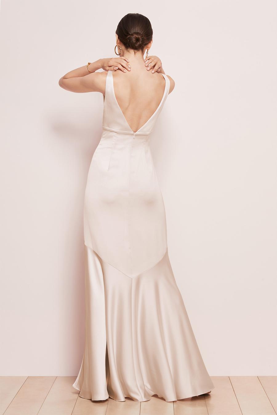 Vestido de noche Jimiss con escote en V profundo, sin mangas, sin espalda y largo hasta el suelo