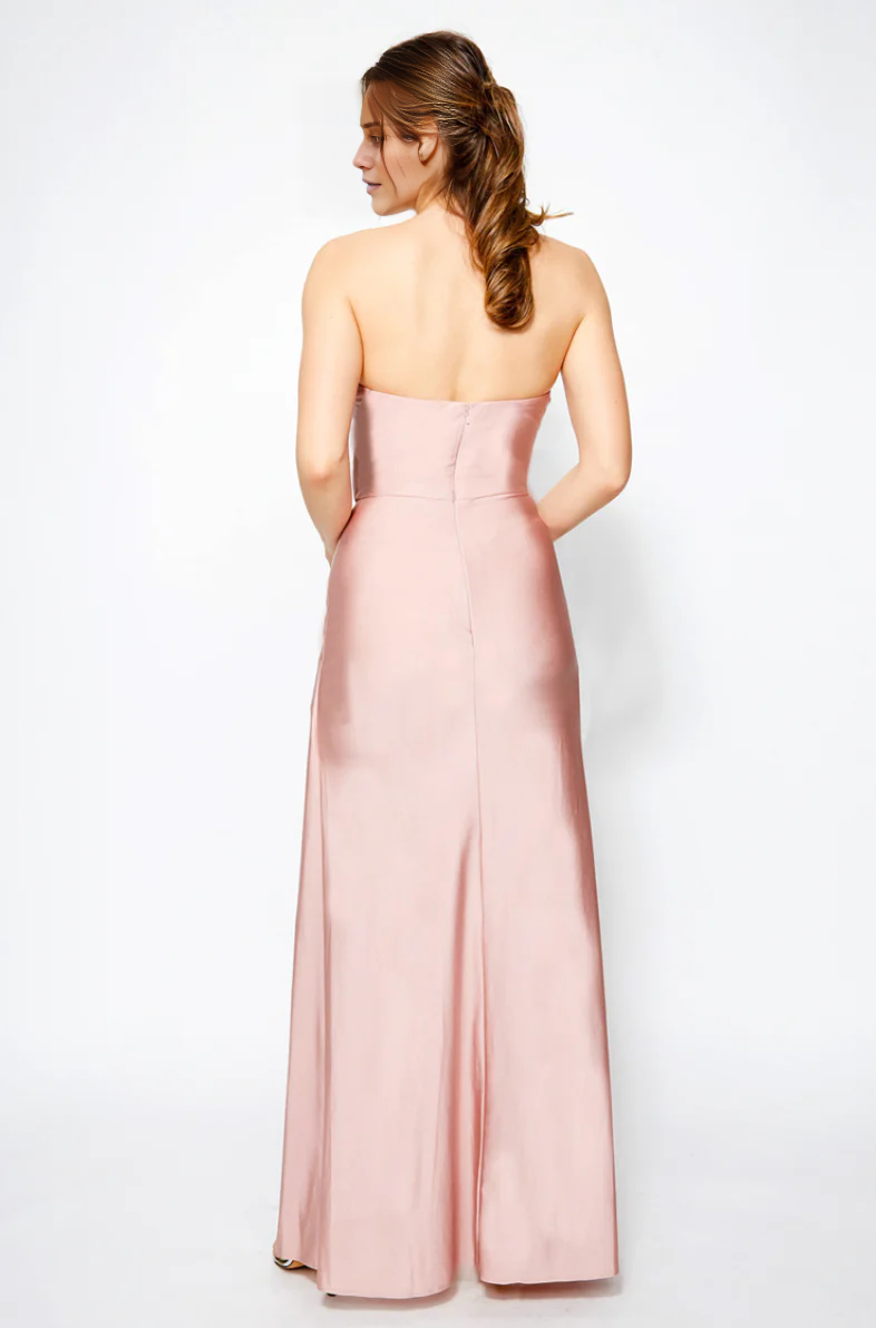 Vestido de fiesta Jimiss con hombros descubiertos, cuello, sin mangas, sin tirantes, espalda descubierta, abertura lateral y largo hasta el suelo