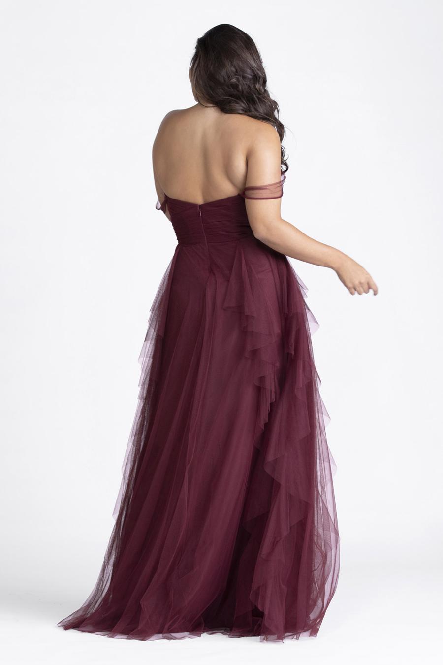 Burgundy Off-the-Shoulder Sweetheart Tulle A-Line Floor-Length Bridesmaid Dress