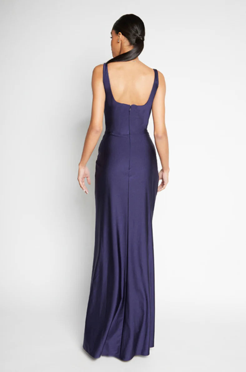 Vestido de noche Jimiss con escote corazón, hombros descubiertos, sin mangas, espalda descubierta, abertura lateral y largo hasta el suelo