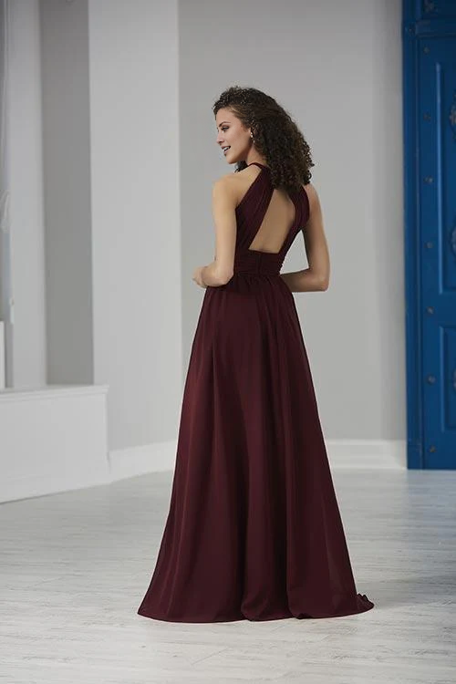 Vestido de fiesta Jimiss con escote halter, hombros descubiertos, sin mangas, espalda descubierta, abertura lateral y largo hasta el suelo