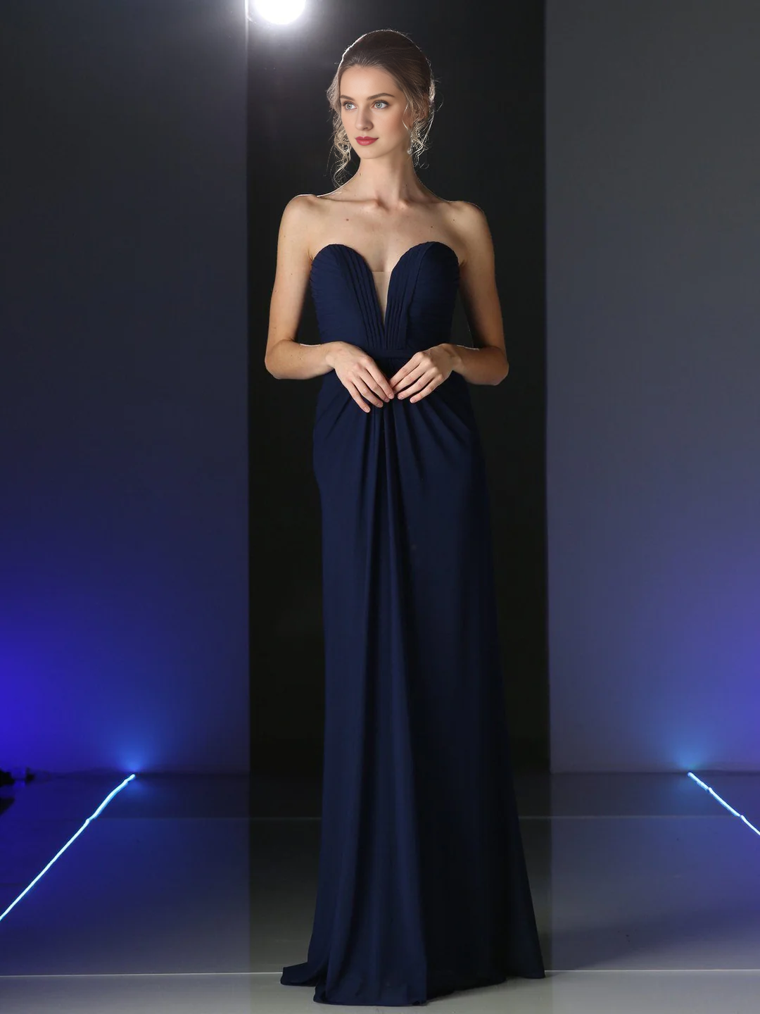 Red Chiffon A-Line Floor-Length Evening Dress with Sweetheart Neckline and Pleated Bodice + Draped Waist