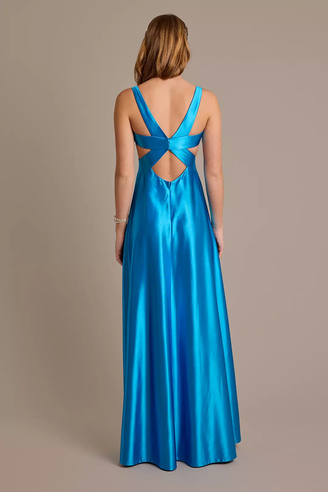 Vestido de fiesta Jimiss con escote en V, espalda descubierta, sin mangas, abertura lateral y largo hasta el suelo