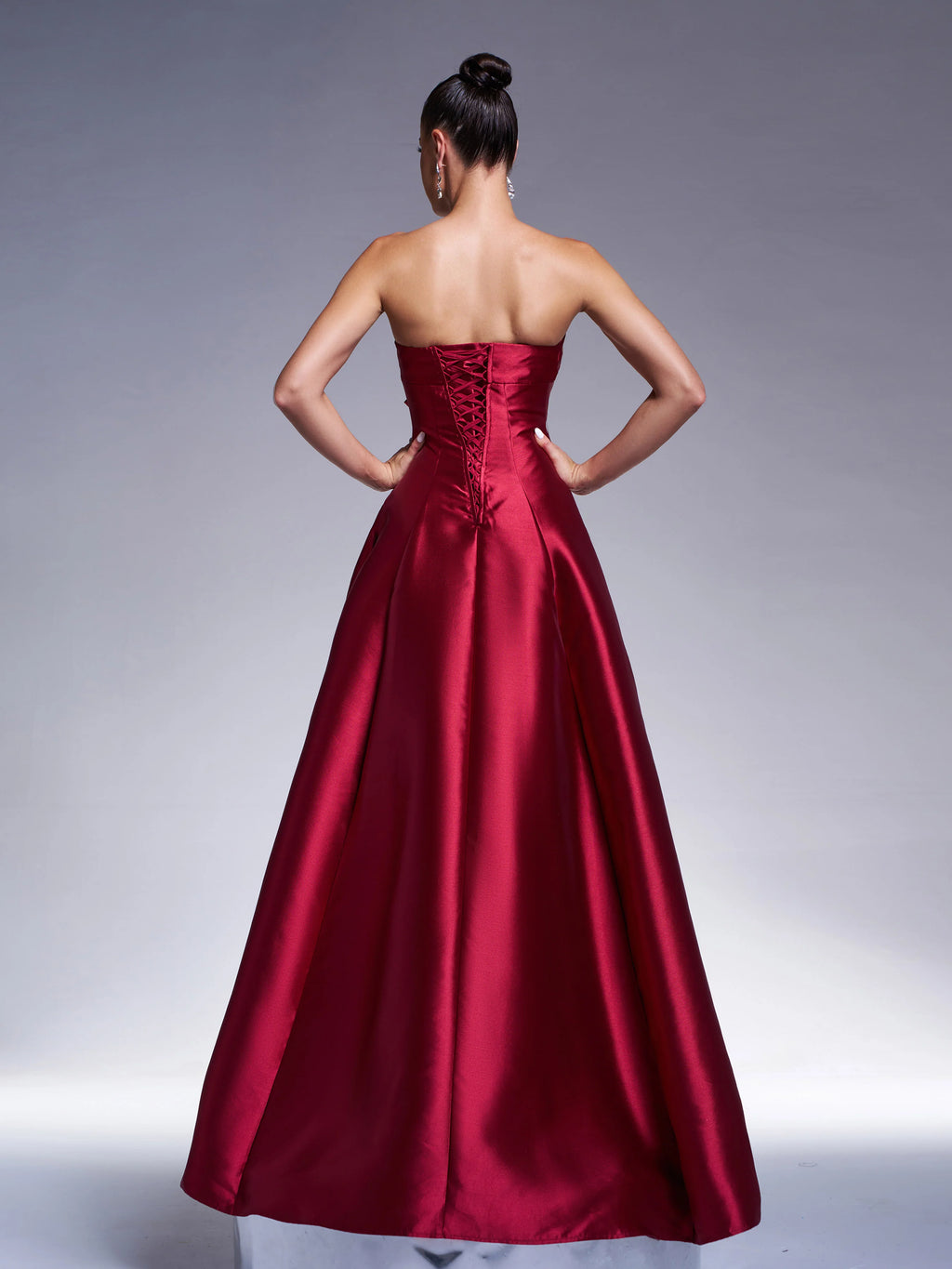 Burgundy Satin A-Line Sweetheart Floor-Length Dress with Large Bow
