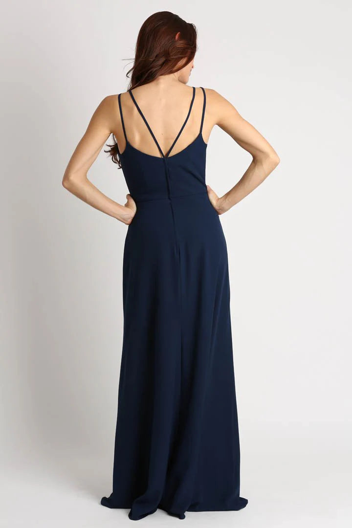 Vestido de noche Jimiss con escote en V, hombros descubiertos, sin mangas, tirantes finos, sin espalda y largo hasta el suelo