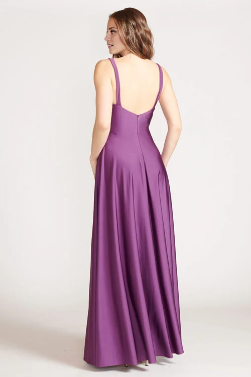 Vestido de noche Jimiss con escote en V, hombros descubiertos, sin mangas, espalda descubierta, abertura lateral y largo hasta el suelo