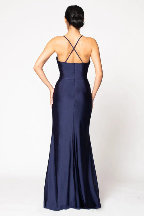 Vestido de noche Jimiss con escote cuadrado, hombros descubiertos, sin mangas, tirantes finos, espalda descubierta, abertura lateral y largo hasta el suelo