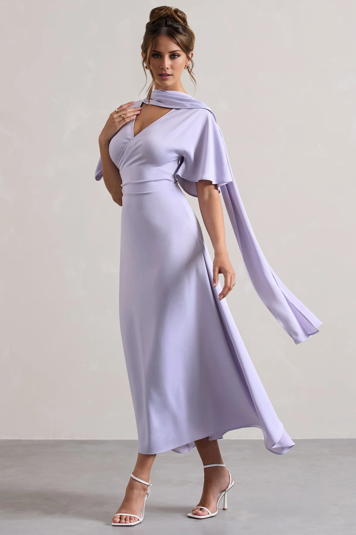 Vestido de noche largo con escote en V y mangas asimétricas de hoja de loto - Vestido jimiss 
