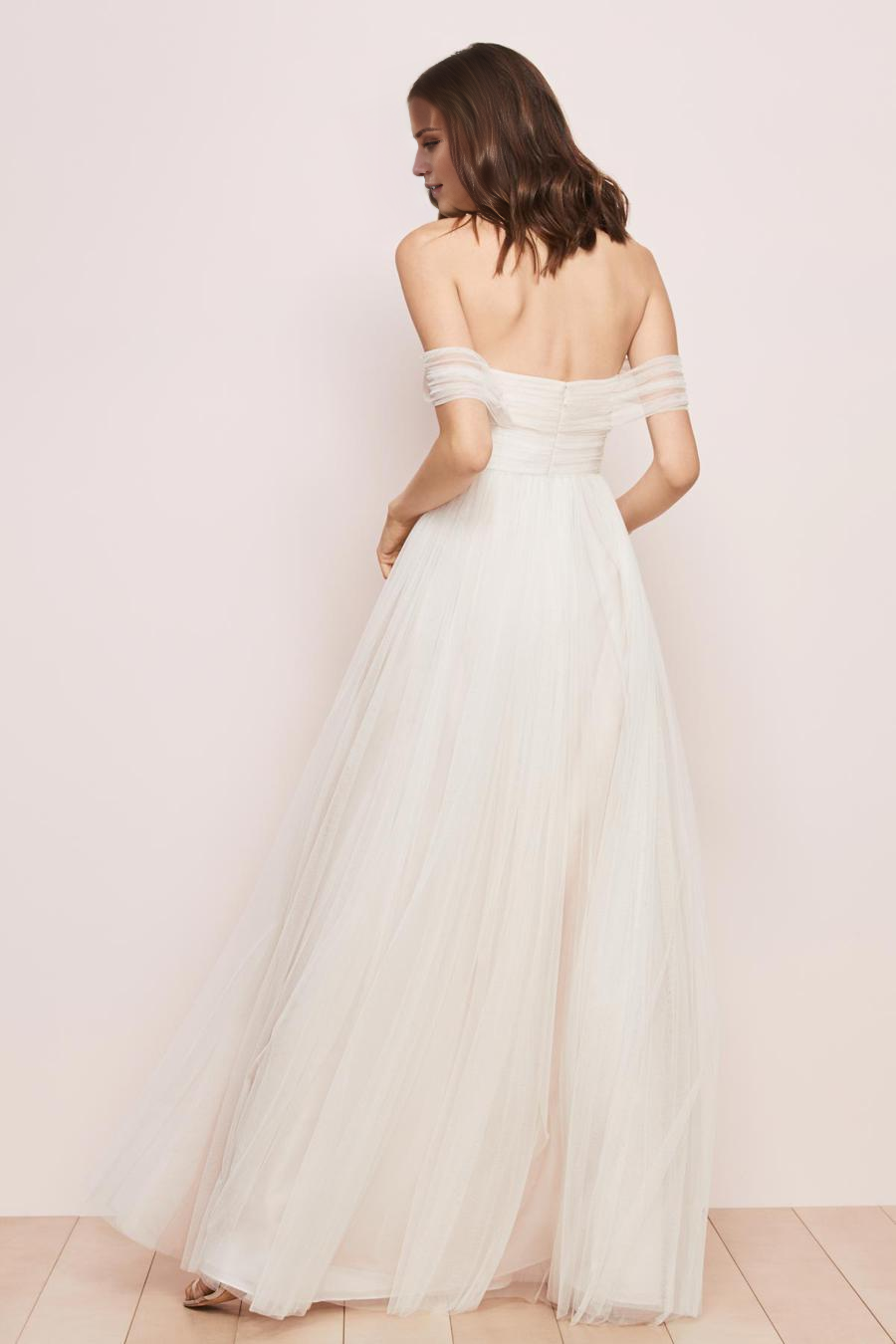 Vestido de noche Jimiss con hombros descubiertos, sin mangas, transparente, sin espalda y largo hasta el suelo