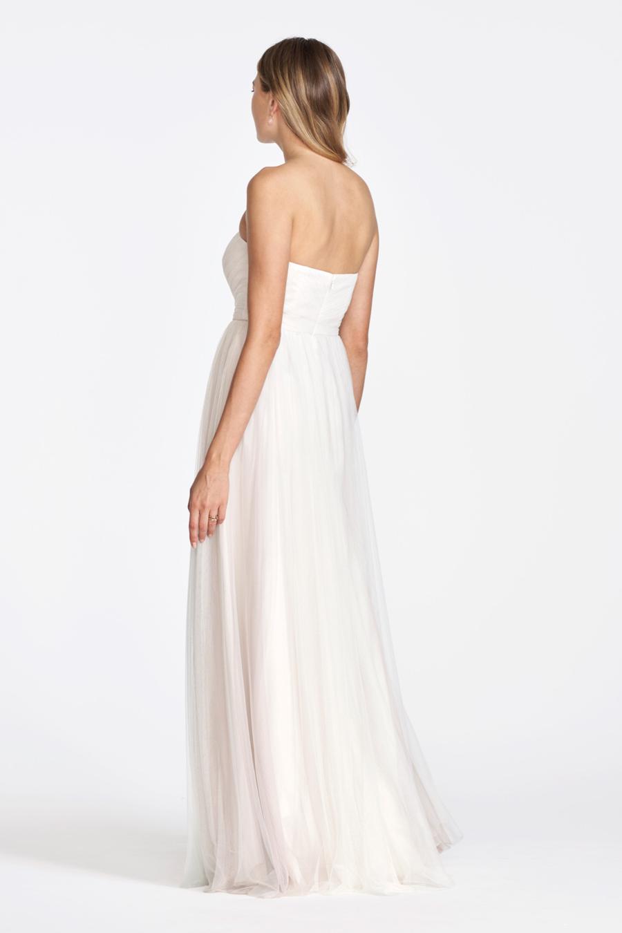 Ivory Sweetheart A-Line Floor-Length Tulle Bridesmaid Dress with Ruched Bodice & Layered Skirt