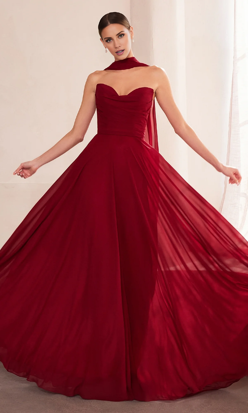 Vestido de fiesta Jimiss de corte A, sin tirantes, con hombros descubiertos y largo hasta el suelo. 