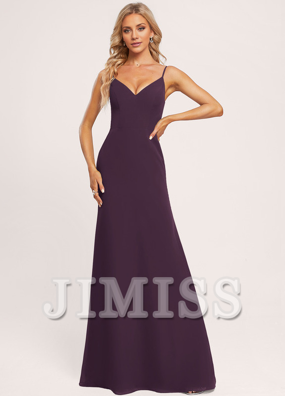 A-line V-neck and ground chiffon bridesmaid dress