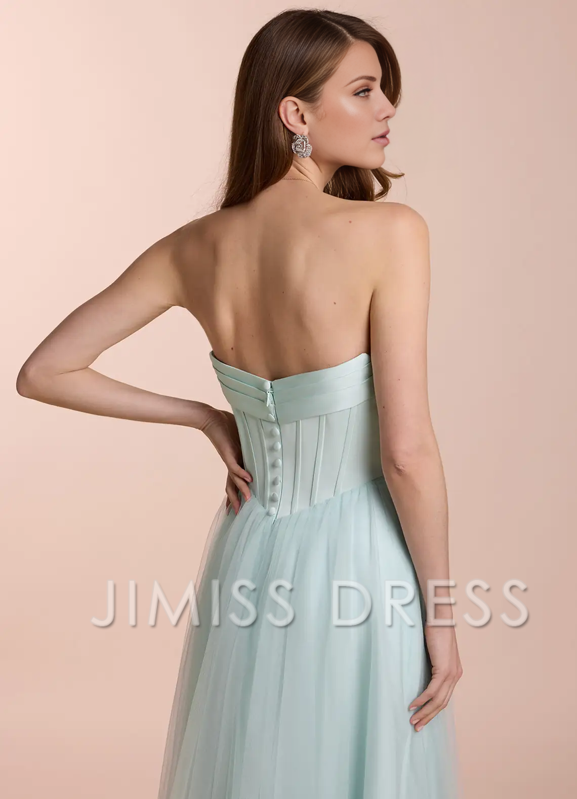 Jimiss - Vestido de fiesta transparente, sin tirantes y largo hasta el suelo con cuello al descubierto 