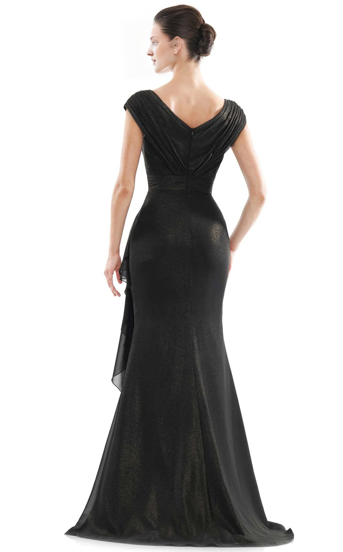 Sparkling V-neck with column shaped contours and floor length Prom dress