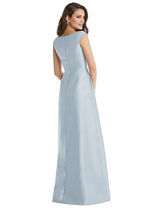 Vestido de fiesta Jimiss de satén, sin mangas, con escote en V y hombros descubiertos y largo hasta el suelo