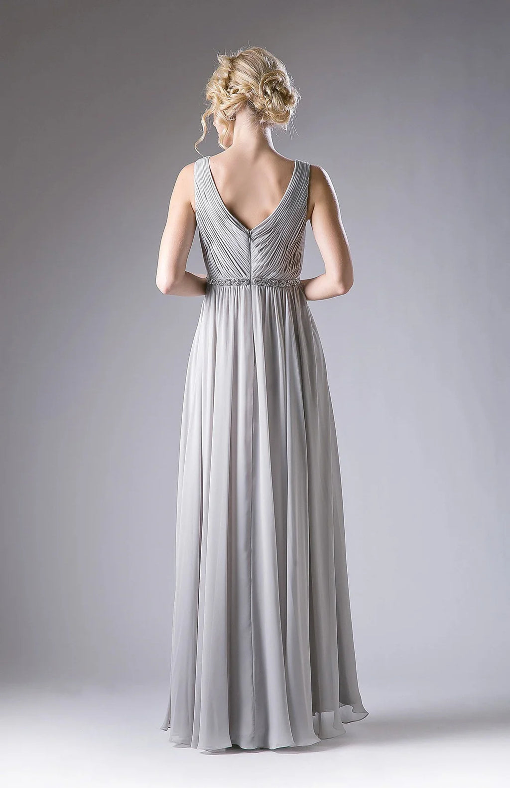 Grey Chiffon A-Line Floor-Length Dress with V-Neck