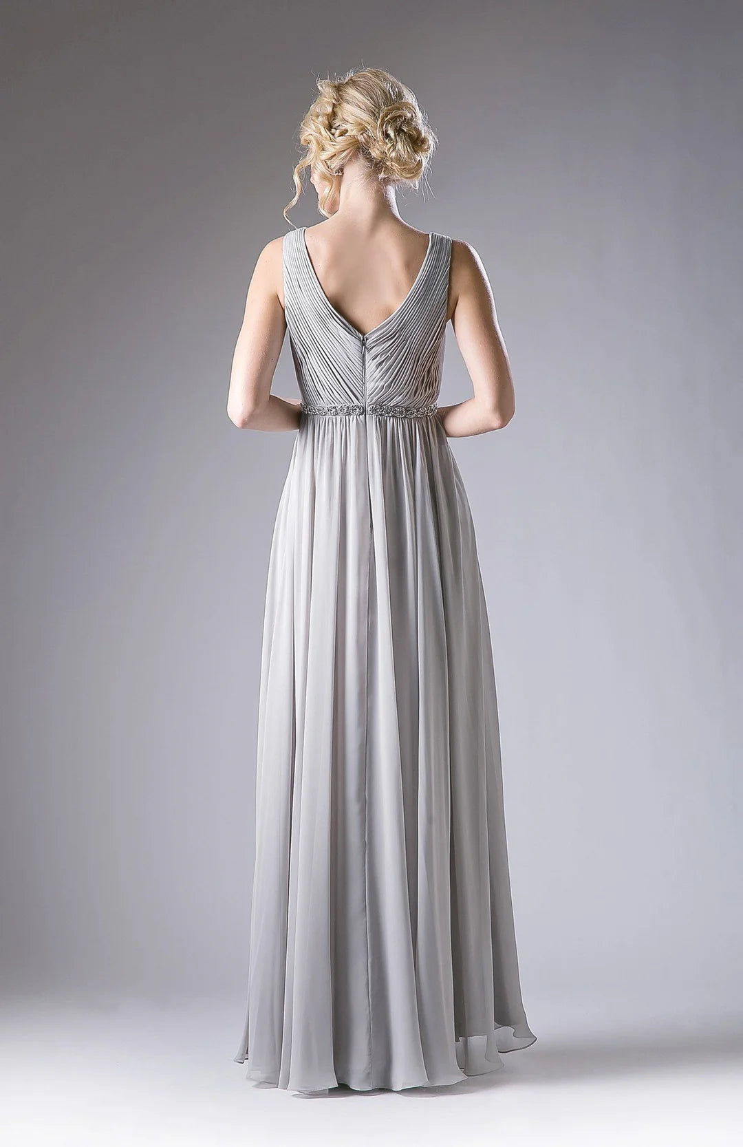 Grey Chiffon A-Line Floor-Length Dress with V-Neck