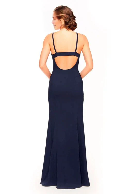 Vestido de noche Jimiss con escote en V, hombros descubiertos, sin mangas, espalda descubierta y largo hasta el suelo