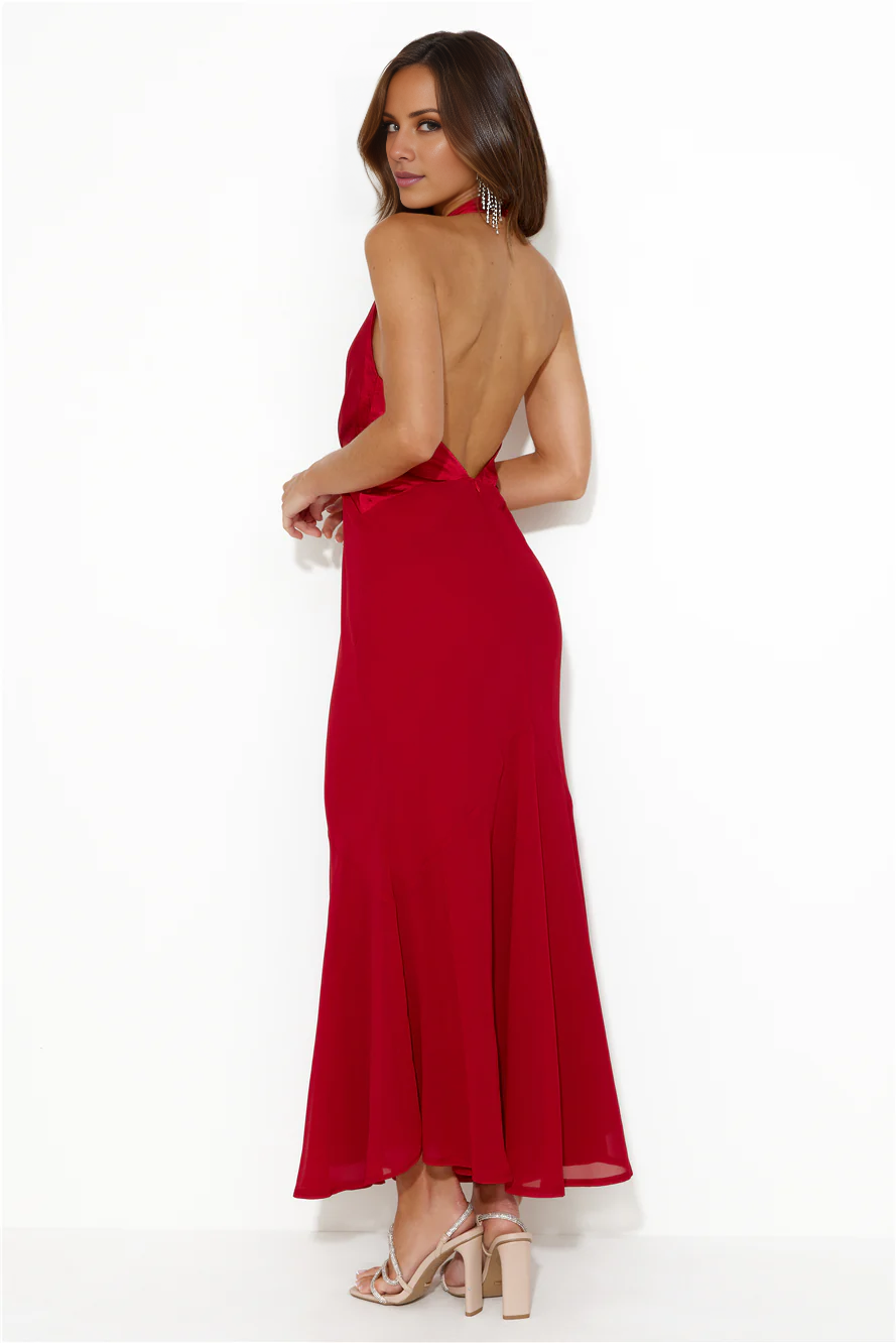 Vestido de fiesta largo de satén sin espalda y con escote en V profundo de Jimiss