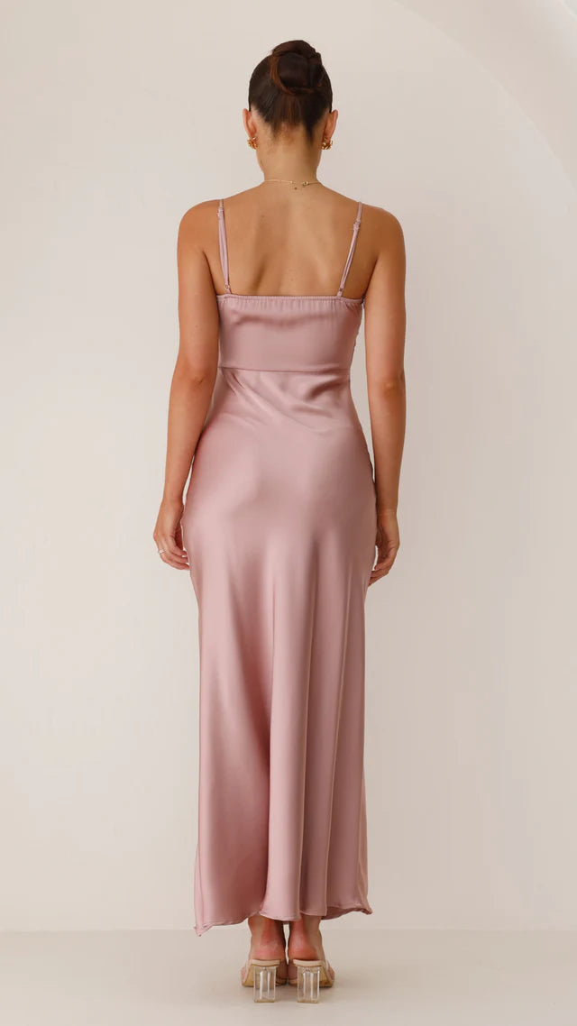 Vestido de fiesta Jimiss con escote cuadrado, tirantes finos, espalda descubierta, abertura lateral y largo hasta el suelo