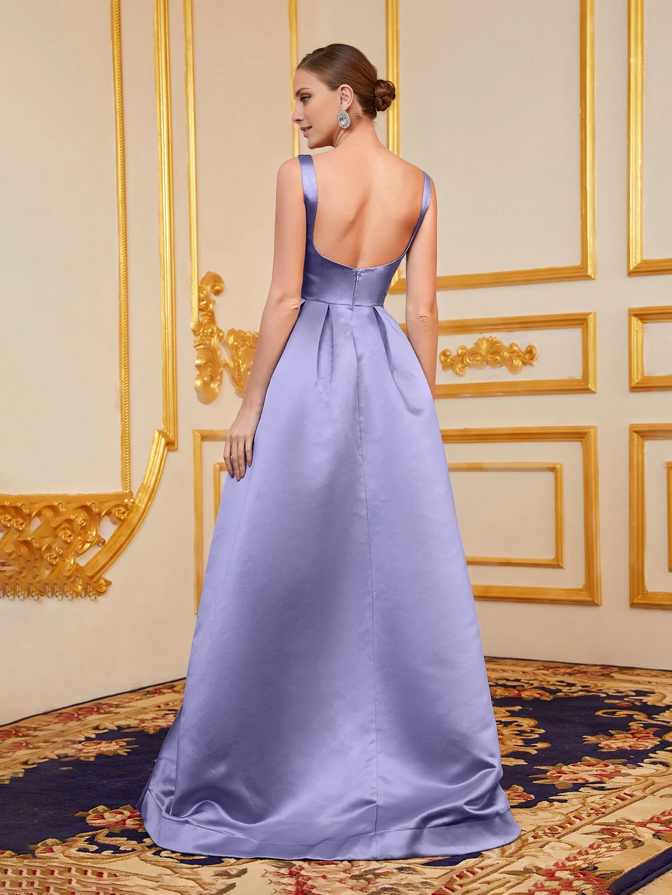Sweetheart collar backless satin and floor length formal dress