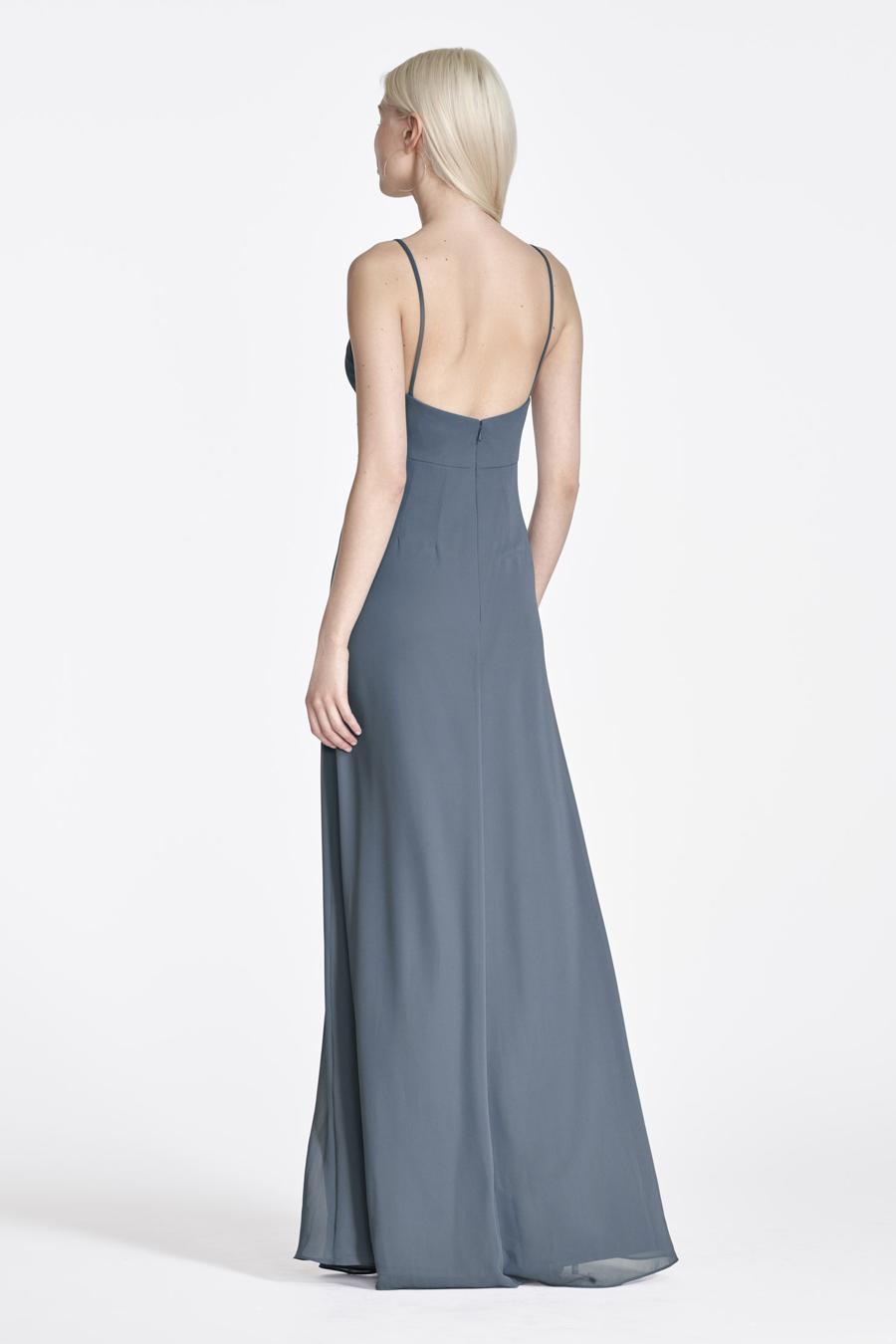 Vestido de noche Jimiss con escote en V, sin mangas, hombros descubiertos, tirantes finos, espalda descubierta y largo hasta el suelo