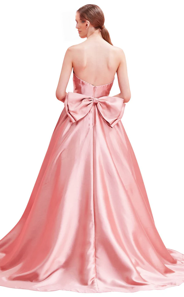 Vestido de noche largo hasta el suelo con escote en forma de A, escote en forma de corazón de pollo y lazo en la espalda