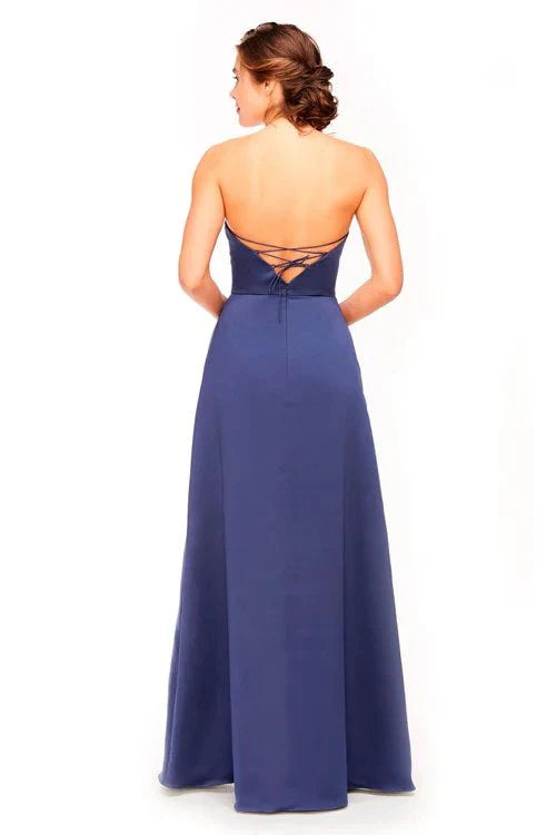 Navy Blue Satin A-Line Floor-Length Bridesmaid Dress