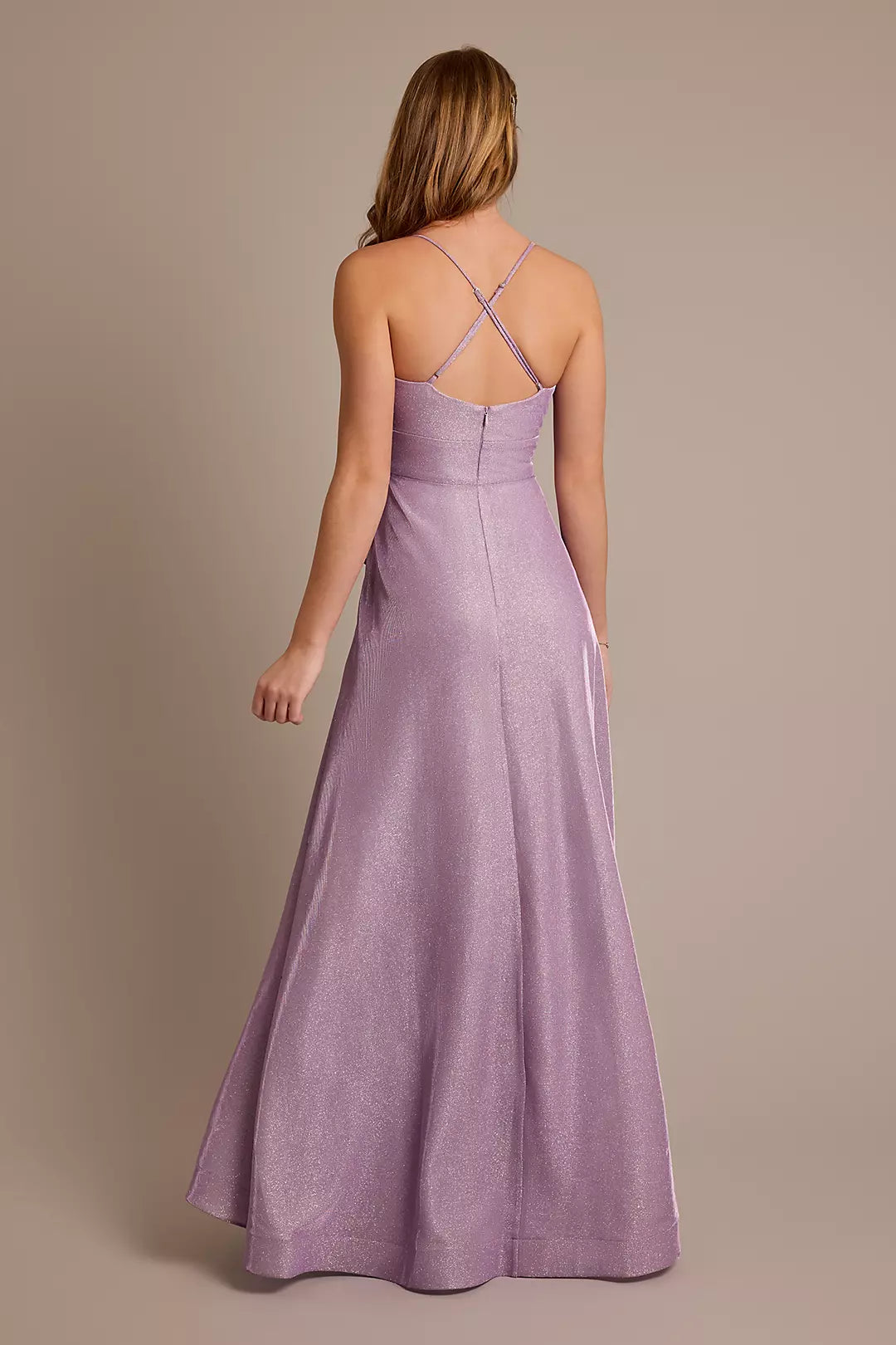 Vestido de fiesta Jimiss con escote cruzado metálico y corte A