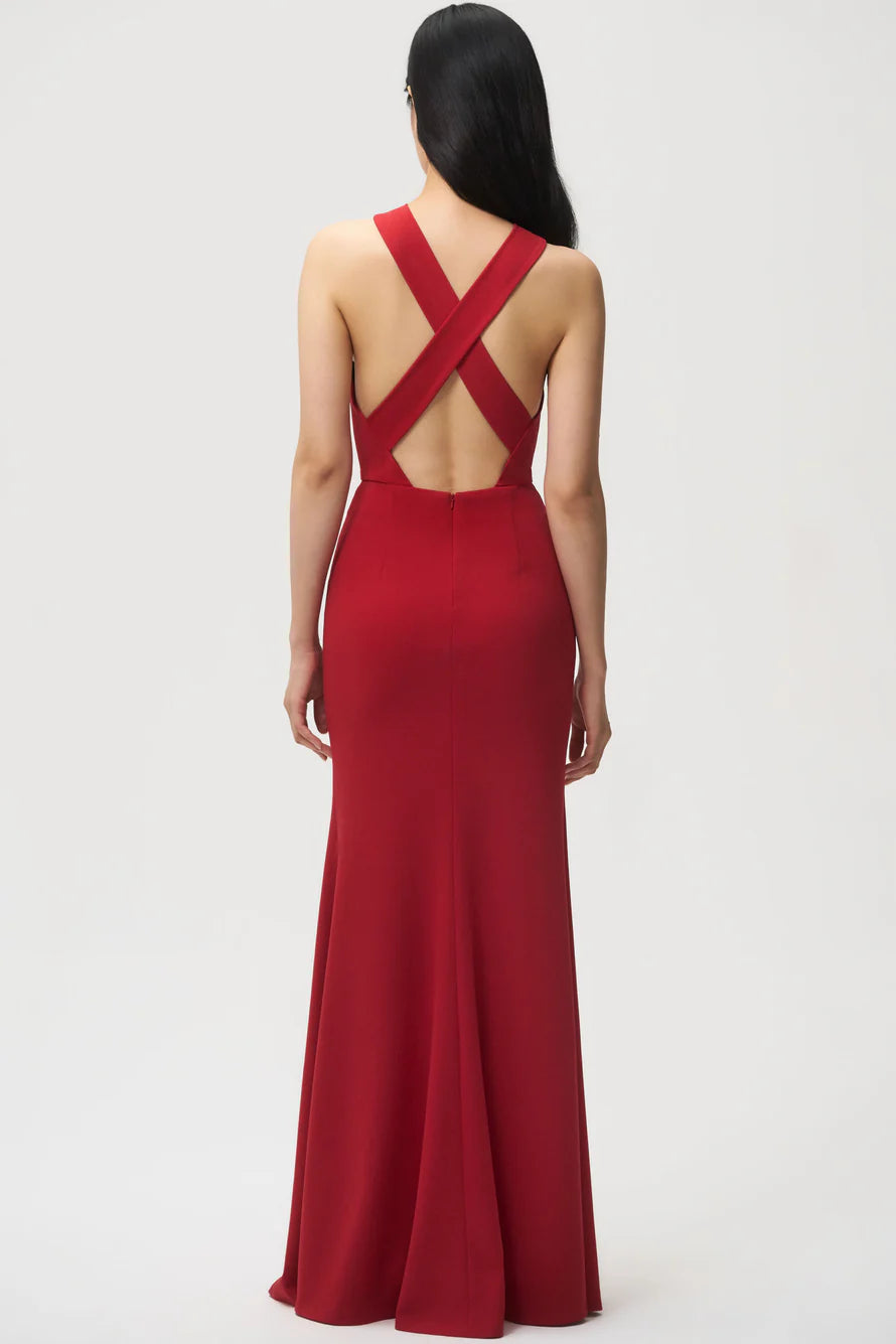 Vestido de fiesta Jimiss con escote cruzado, hombros descubiertos, sin mangas, espalda descubierta, abertura lateral y largo hasta el suelo