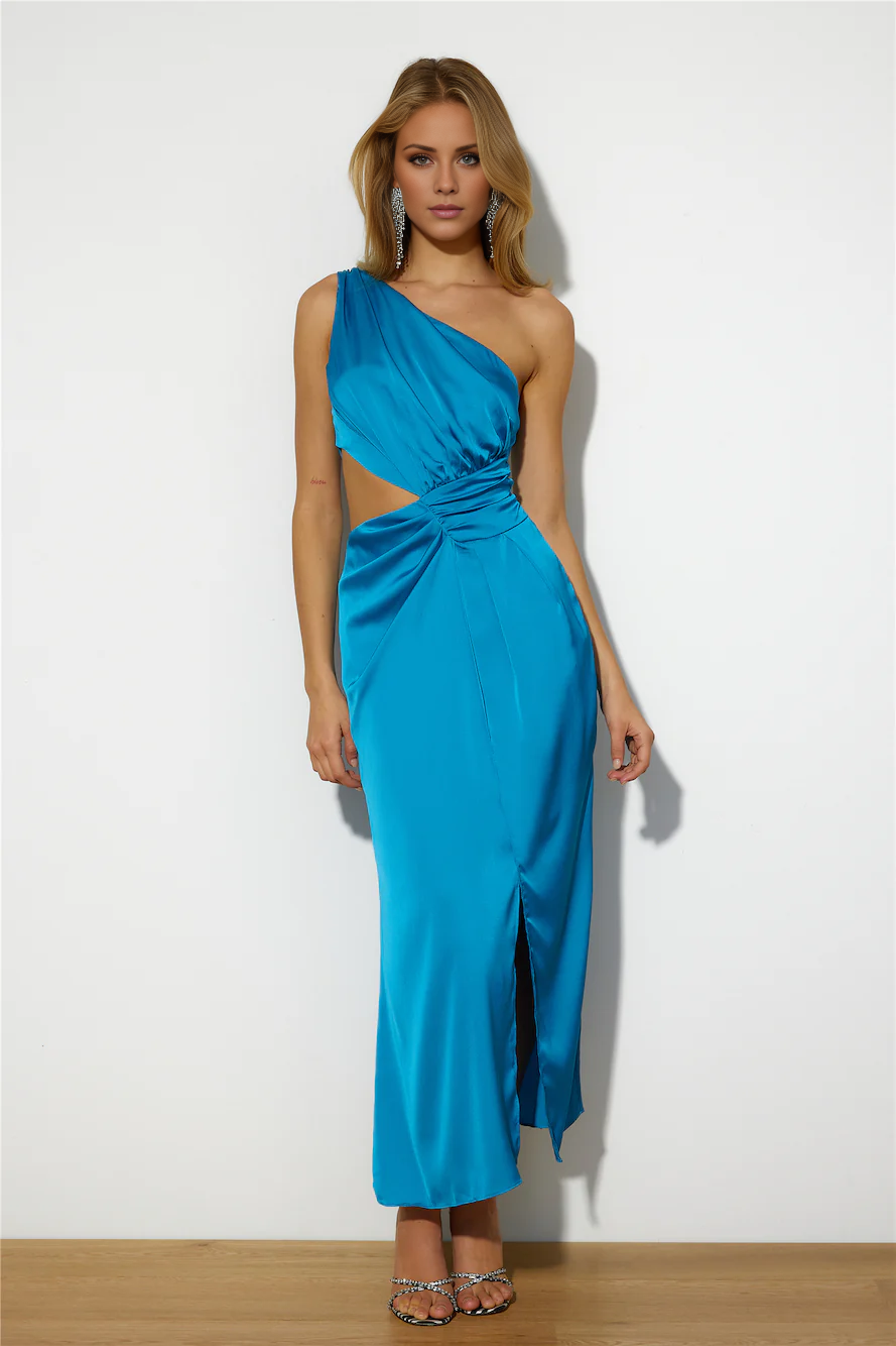 Vestido de fiesta largo Jimiss con cuello de un solo hombro, espalda abierta y abertura lateral