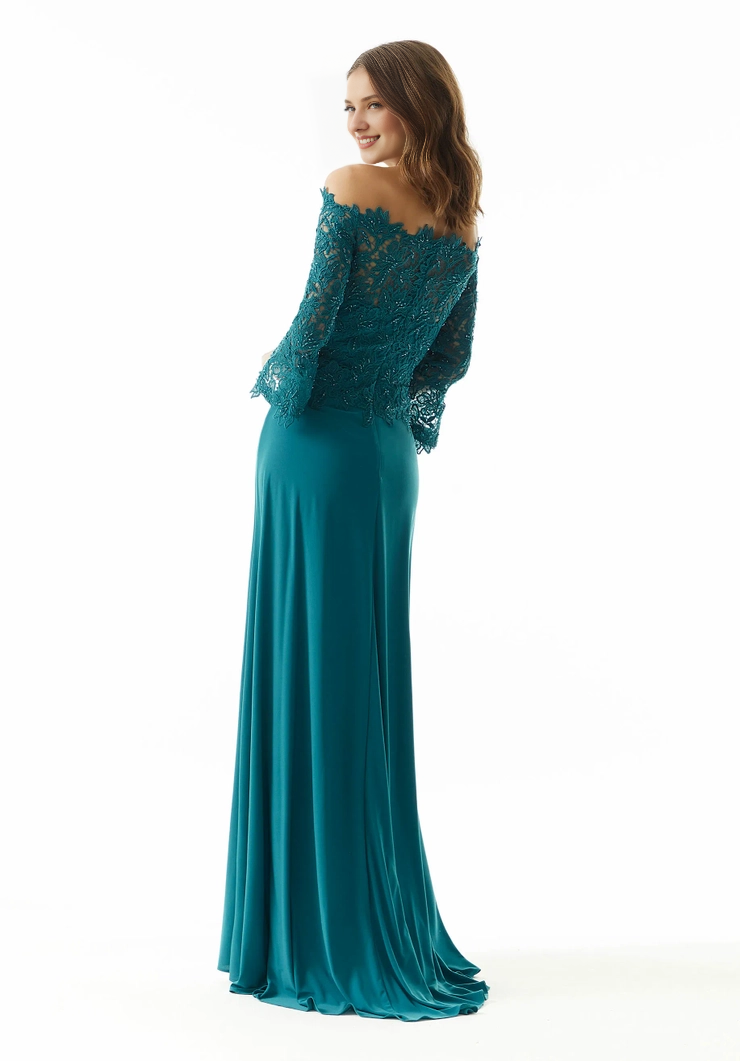 Teal Off-the-Shoulder Lace Sheath/Column Floor-Length Evening Dress
