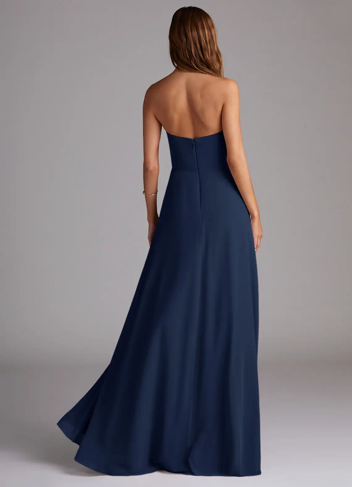 Vestido de dama de honor de corte A, de gasa con abertura lateral y largo hasta el suelo - Vestido Jimiss 