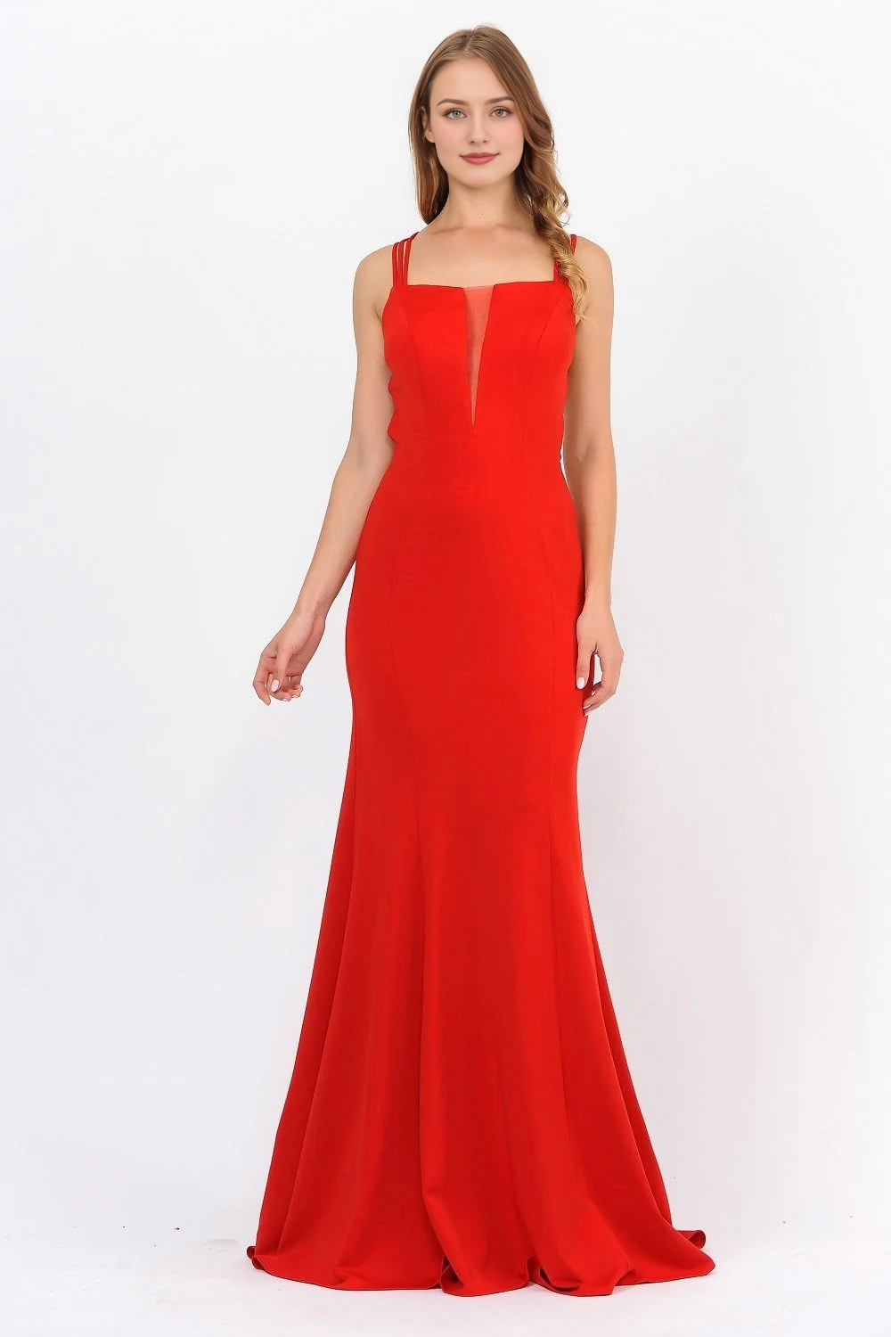 Vestido largo con espalda descubierta y encaje con ilusión