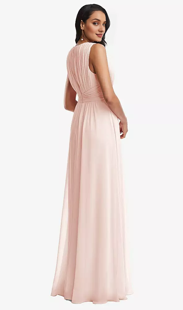 Blushing Pink Chiffon A-Line Floor-Length Bridesmaid Dress with V-Neck + Back Zip