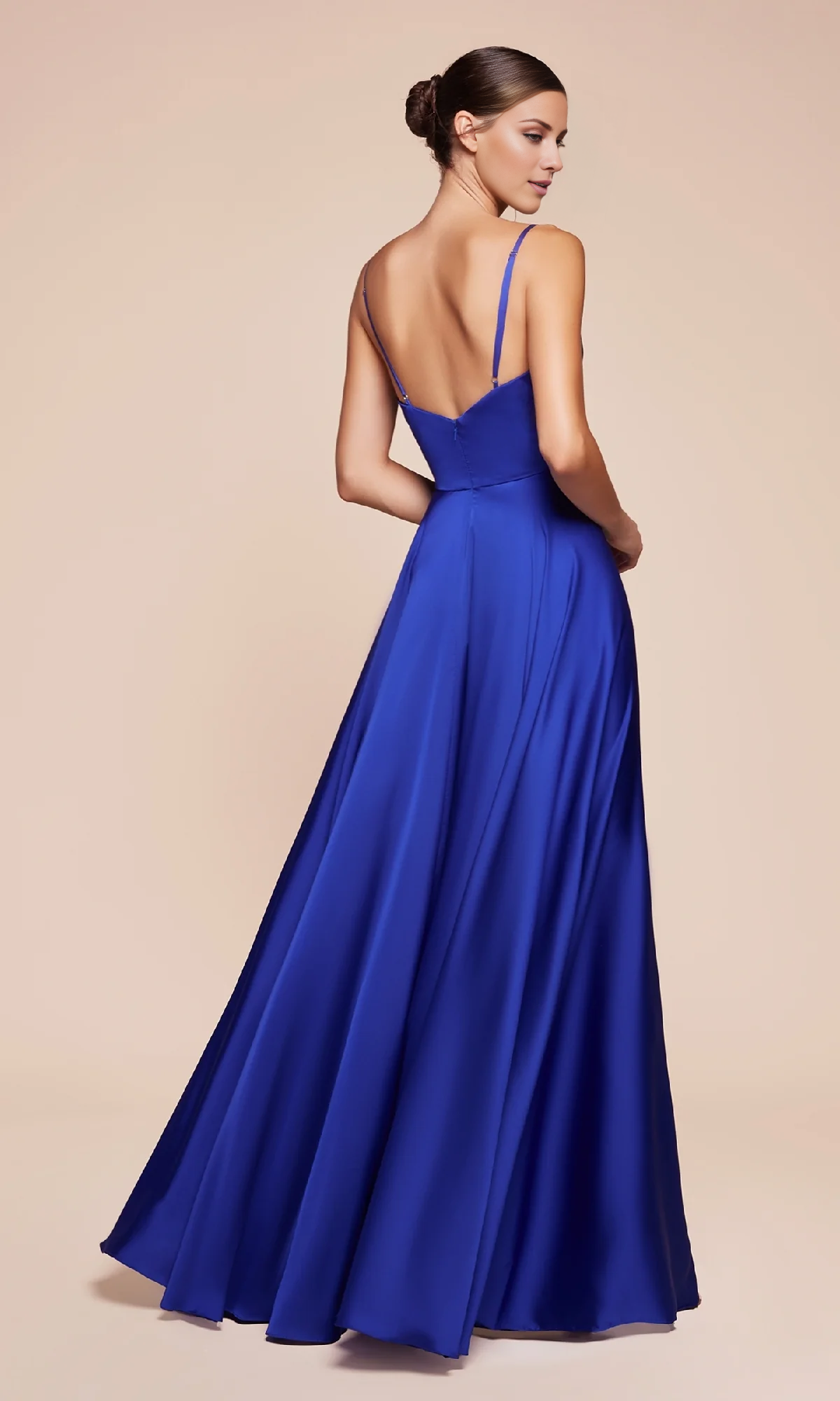 Vestido de fiesta Jimiss de corte A, escote en V, tirantes finos, corsé ajustado con abertura lateral y largo hasta el suelo 