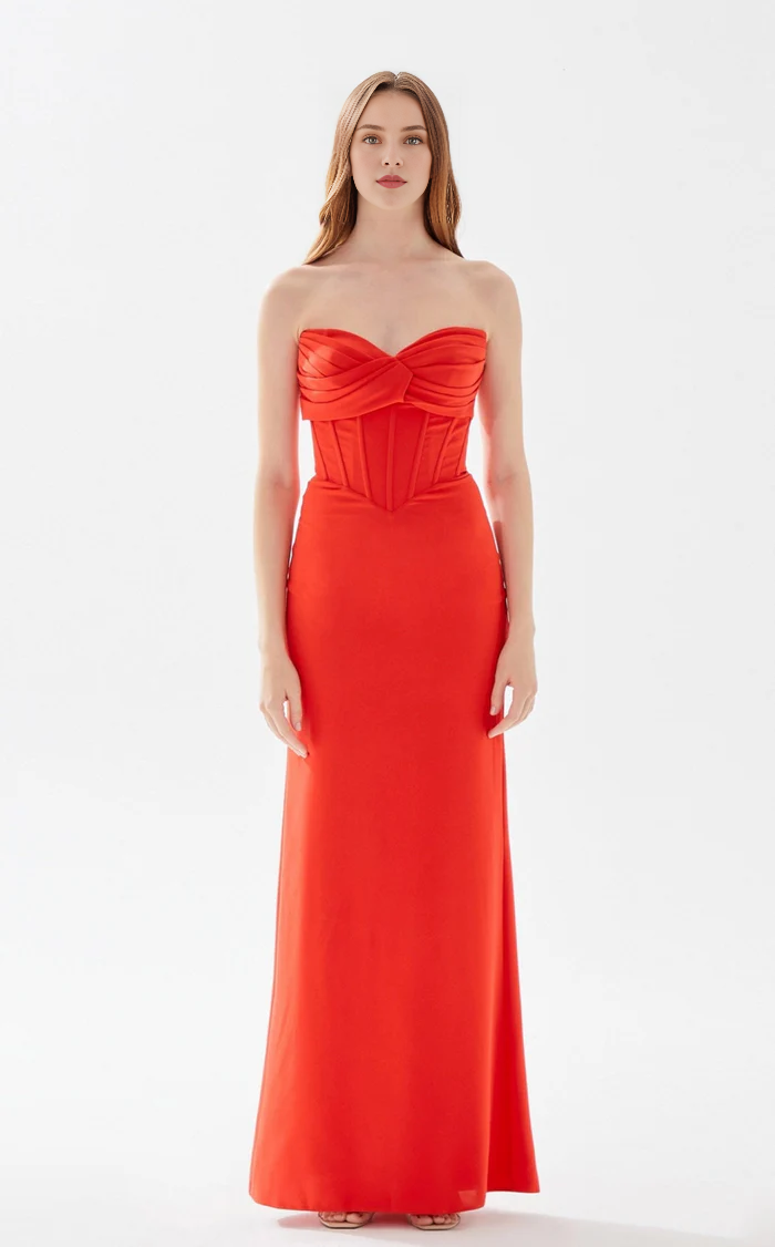 Vestido de noche de tubo recto con corsé ajustado y escote de pollo hasta el suelo