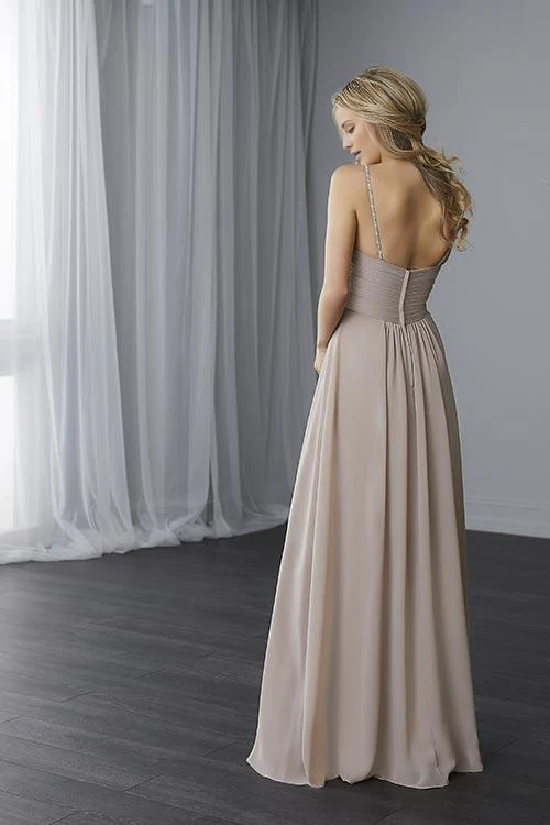 Vestido de fiesta Jimiss con escote en V, hombros descubiertos, sin mangas, tirantes finos, espalda descubierta y largo hasta el suelo